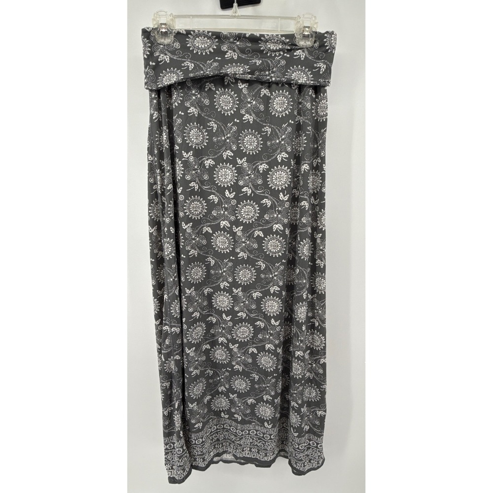 Studio M Gray Floral Mandala Maxi Skirt Fold Over Waist Small Y2K Boho